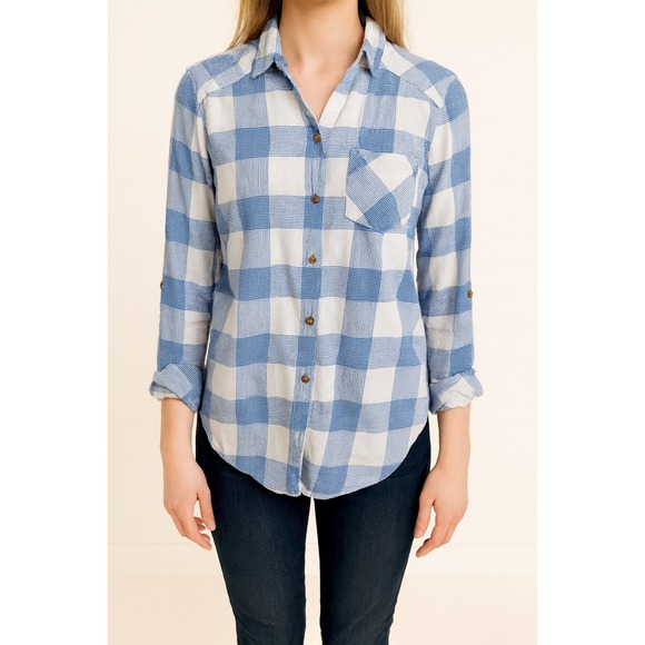 Abercrombie & Fitch Women's Plaid Flannel Shirt Blue Size Small Casual - Picture 1 of 6